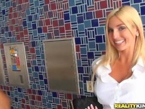 sexy blonde hunted down by horny guy!