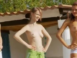 Six naked girls by the pool from germany