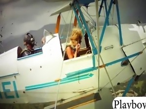 Sexy playmates tryout driving a biplane