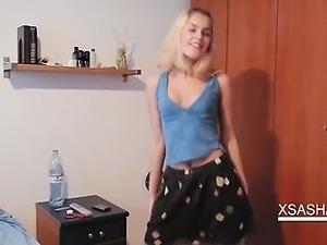 Blonde Sasha playing dressup shows sexy body