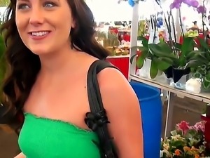 Lovely brunette cutie Hayden Bell strolls through a market before taking a...