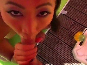 Provocative tempting asian hooker Sharon Lee with cheep make up and nice...