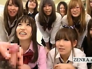 Subtitled CFNM Japanese schoolgirls harem masturbation
