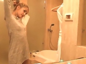 Pretty blonde teen Sasha with natural perky boobies and tight firm ass in...