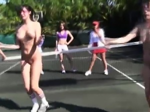 College babes naked outdoor tennis match