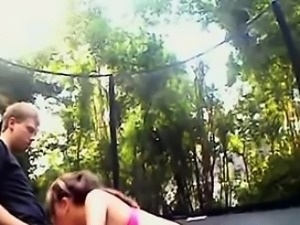 Creampied On The Trampoline Outdoors