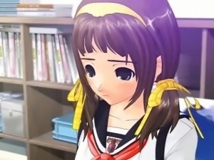 Busty 3D anime schoolgirl jump dick