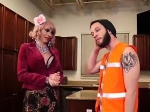 Hot transsexual Tara Emory gets fucked roughly by a handyman