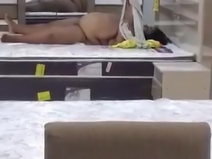 Brave bbw gets naked at mattress store