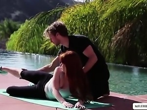 Cutie flirting with her yoga instructor