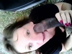 Sexy woman likes an enormous dick outdoors that is black
