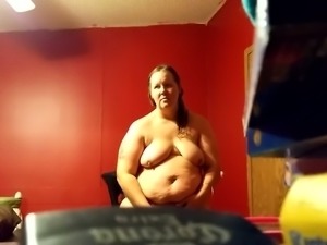 Horny BBW slut with saggy tits masturbating with dildo