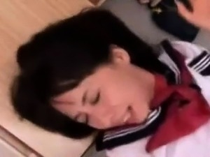 Slender Japanese Schoolgirl Fucks On The Desk