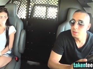 Teen bombshell Crystal Raefull fucked in the back of the van