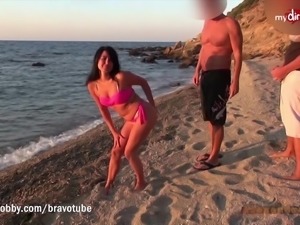 Hot milf get fucked repetitively and jizzed on this public beach by multiple...