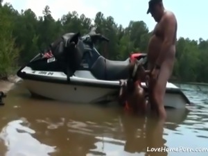 Fucking horny girlfriend at the jet ski in the water