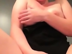 Hairy girl with big boobs masturbates in the kitchen