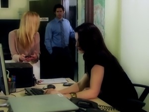 Hot titless brunette Stoya gets fucked from behind in an office