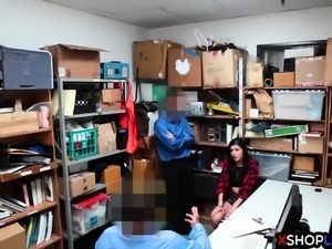 Shoplifting slender teen busted and fucked by security
