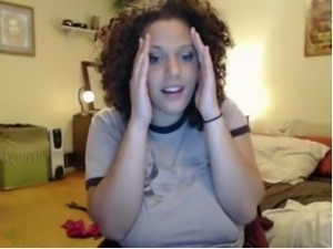 Curly hilarious playful nympho with nice rack posed for me on webcam