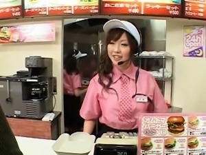 Delightful Japanese babes in uniform get fucked in public