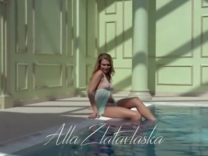 Fabulous well-shaped mermaid Alla Zlatavlaska swims erotically hot in pool