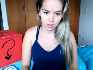 Hot busty blonde teen teases her ass on webcam show