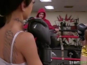 Wild light haired ring girl Ashley Lane is brutally fucked by horny boxer