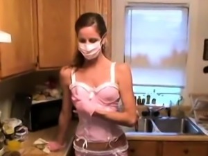 Sexy maid stops cleaning to jerk and suck my hard cock