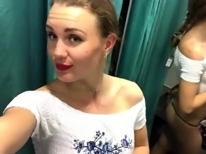 Naughty teen fingers and toys her pussy in the dressing room 