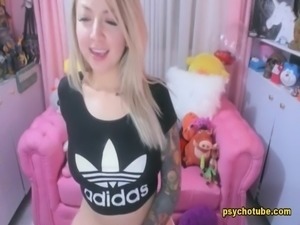 Beauteous blonde performed high pleasure in her pink room live