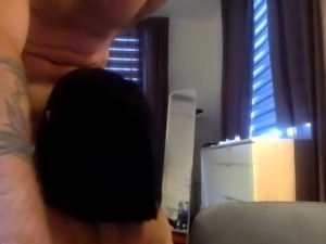 Amateur brunette milf gobbles down a meat prick on webcam