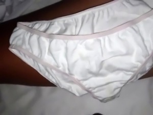 Sleeping amateur babe gets her white panties covered in cum