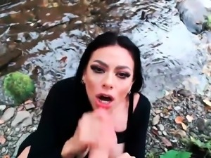 Voluptuous mom gives a special POV blowjob in the outdoors