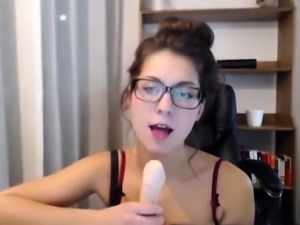 Skinny teen brunette masturbating with toy