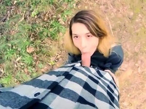 Buxom teen reveals her cocksucking skills outdoors POV style