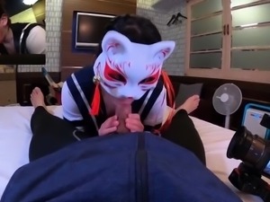 Masked teen in costume reveals her passion for cock in POV