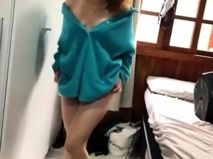 Redhead milf kneels down and worships stepson's hard cock