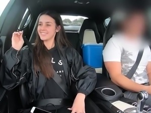 Wild teen undresses and gets her pussy fingered in the car