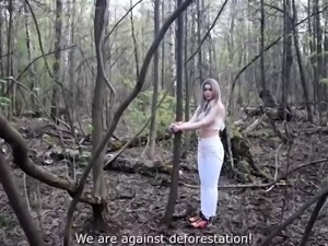 Helpless young babe drilled hard doggystyle in the woods