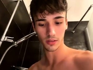 Dazzling teen blowing boyfriend's big cock in the shower