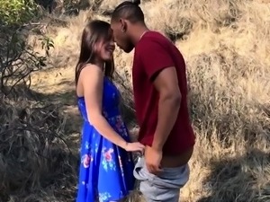 Young brunette fucked doggystyle by black boyfriend outdoors