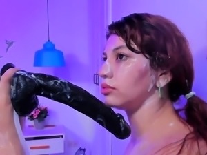 Stacked brunette goes solo toys and masturbation
