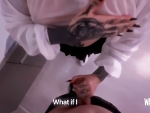 Sex-addicted brunette PAWG spins stepbrother's big cock like a pro