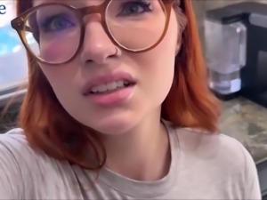 Stepdad catches his redhead stepdaughter horny and fucks hard